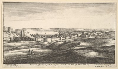 Vyhlídka na spodní část Tangeru, z kopce západně od White-hallu, 1669-73. od Wenceslaus Hollar