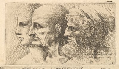 Řada tří hlav z profilu vlevo, 1645. od Wenceslaus Hollar