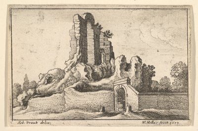 Ruiny a zamřížovaná brána na kopci Esquiline v Římě, 1673. od Wenceslaus Hollar
