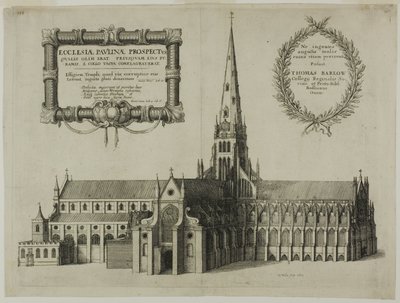 Kostel svatého Pavla od jihu s věží od Wenceslaus Hollar