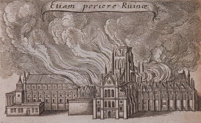 Katedrála svatého Pavla stará, Londýn, v plamenech, 1666 od Wenceslaus Hollar