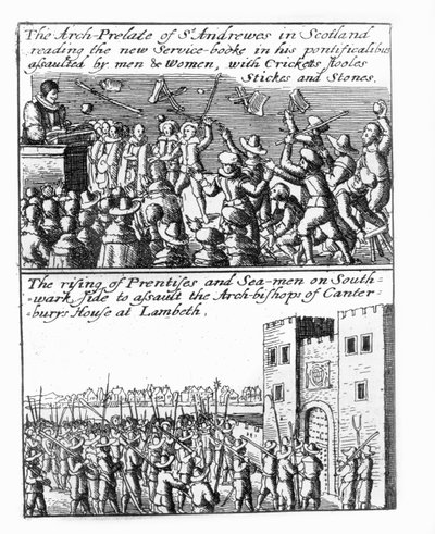 Arciprelát ze St Andrews kázání ve Skotsku; povstání učňů a námořníků v paláci Lambeth od Wenceslaus Hollar