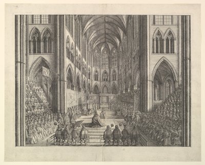 Korunovace krále Karla II. ve Westminsterském opatství, 23. dubna 1661 (z knihy "The Entertainment of...Charles II" Johna Ogilbyho, Londýn, 1662) od Wenceslaus Hollar
