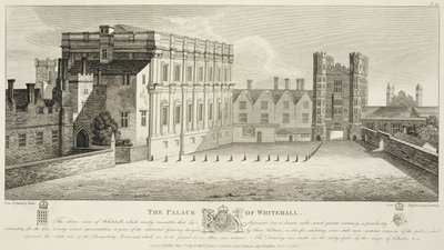 Palác Whitehall, z kresby v Pepysian Library, Cambridge, publikované v roce 1809 od Wenceslaus Hollar