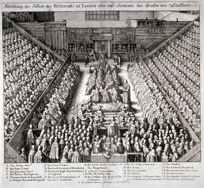 Proces s Thomasem Wentworthem, hrabětem ze Straffordu, Westminster Hall, Londýn, 1641. od Wenceslaus Hollar
