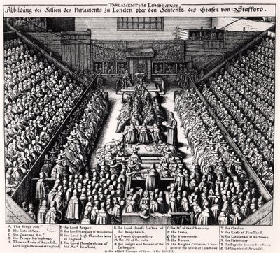 Proces s Thomasem Wentworthem (1593-1641) hrabětem ze Straffordu v roce 1641 od Wenceslaus Hollar