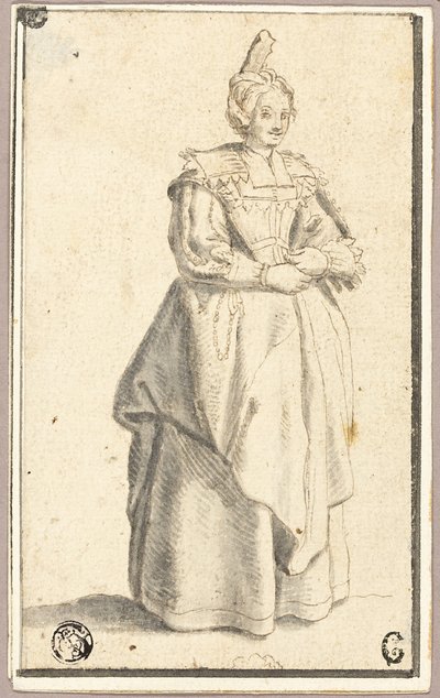 Dáma s malou vyvýšenou čepicí podle potisku od La Noblesse od Wenceslaus Hollar
