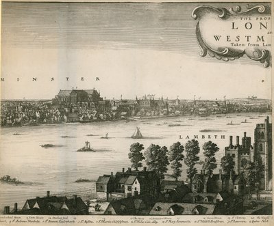 Vyhlídka na Londýn a Westminster převzatá z Lambeth od Wenceslaus Hollar