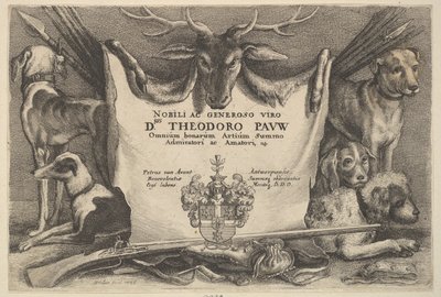 Titulní strana s loveckými psy a loveckými potřebami, 1646. od Wenceslaus Hollar
