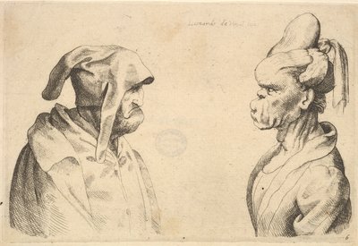 Dvě deformované hlavy proti sobě, 1625-77. od Wenceslaus Hollar