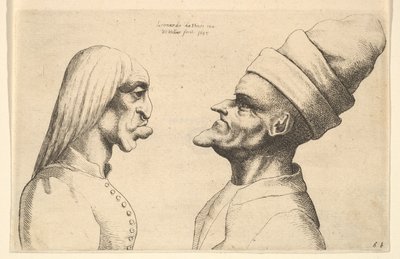Dvě deformované hlavy proti sobě, 1645. od Wenceslaus Hollar