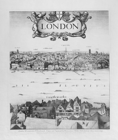 Pohled na Londýn, publikoval 1647 (faksimile kopie) (detail) od Wenceslaus Hollar