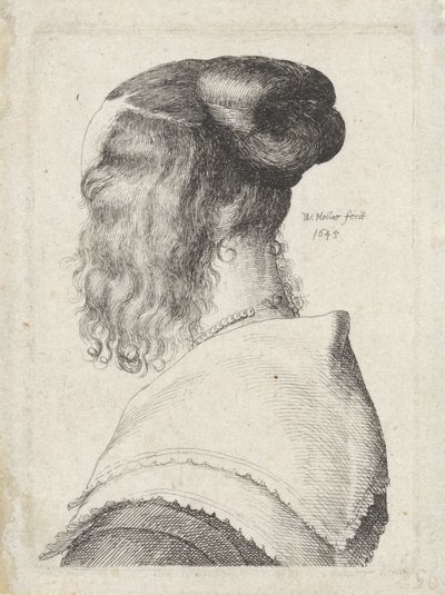 Žena s vlasy nahoru, při pohledu šikmo zezadu od Wenceslaus Hollar