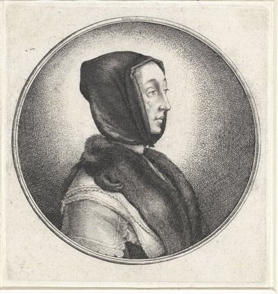 Žena s černým šátkem a kožešinou ukradla Medailony s ženskými bustami (název série) od Wenceslaus Hollar