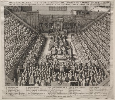 Westminster Hall, interiér, s Proces s hrabětem ze Straffordu od Wenceslaus Hollar