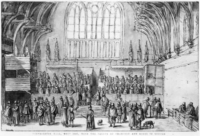 Westminster Hall, West End, s Courts of Chancery a Kings in Session od Wenceslaus Hollar
