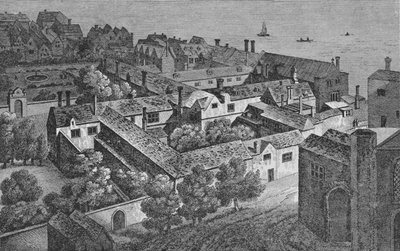 Winchester House, Southwark, asi 1649, z věže St. Saviours, c1812, 1912 od Wenceslaus Hollar