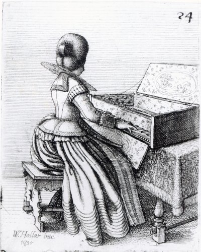 Žena hrající na klávesnici, 1635 od Wenceslaus Hollar