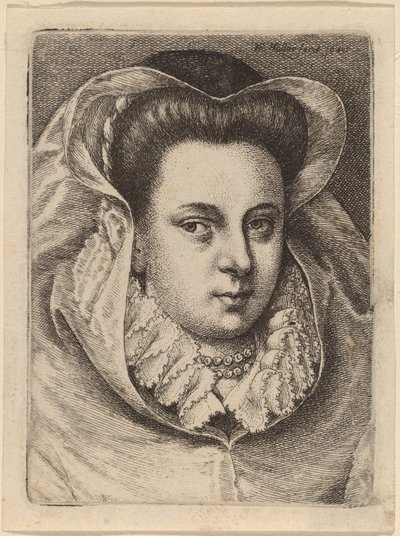 Žena s bílým závojem a černým kloboukem (Mary Stuart?) od Wenceslaus Hollar