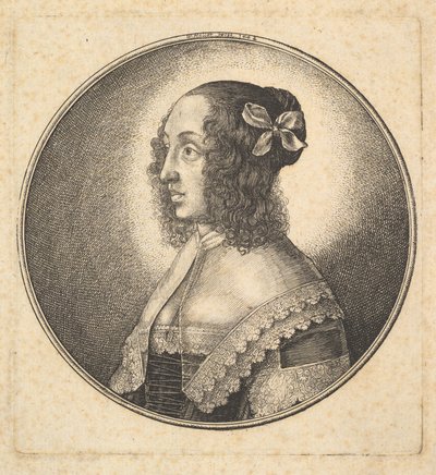 Žena s tmavými vlasy a mašlí z profilu vlevo, 1642. od Wenceslaus Hollar