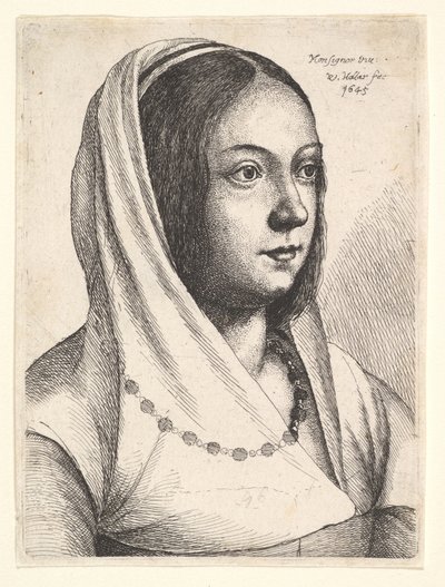 Mladá žena s šátkem na hlavě, po Bonsignori, 1645. od Wenceslaus Hollar