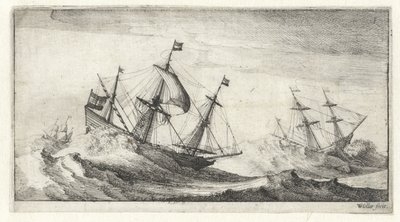 Plachetnice v mořské bouři Mořské krajiny (název série) od Wenceslaus Hollar