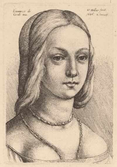 Hlava ženy hledá správně od Wenceslaus Hollar after Lorenzo di Credi