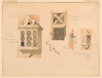 Kresba, kresba dvou kamenných luceren ze zámku v Amboise, Francie, 14.-15. června 1888 od Whitney Warren Jr.