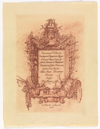 Menu na ples, které dal James Hazen Hyde, 31. ledna 1905 od Whitney Warren Jr.