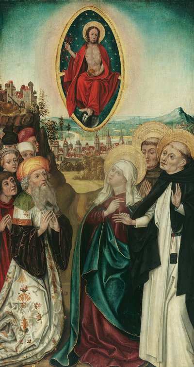 vidění sv Dominik Kristův se třemi kopími od Wiener Maler (Umkreis Meister des Schottenaltars)