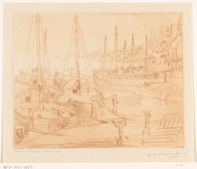 Kotvící lodě na břehu Gangy v Benares Vykládání lodí II (původní název) od Wijnand Otto Jan Nieuwenkamp (signed by artist)