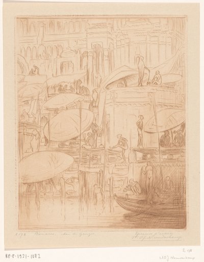 Muži a ženy se koupou a modlí na březích Gangy v Benares Koupání a modlitba (původní název) Na Ganze (název na objektu) od Wijnand Otto Jan Nieuwenkamp (signed by artist)