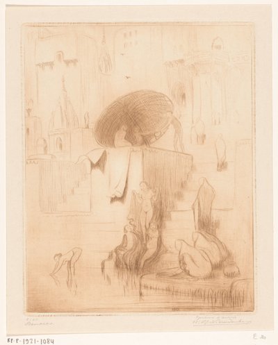 Koupání a mytí žen na březích Gangy v Benares Benares (původní název) od Wijnand Otto Jan Nieuwenkamp (signed by artist)
