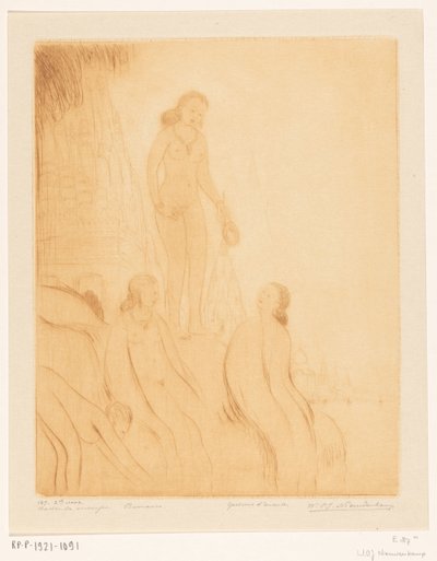 Dívky koupající se na břehu Gangy v Benares Koupající se dívky (původní název) od Wijnand Otto Jan Nieuwenkamp (signed by artist)