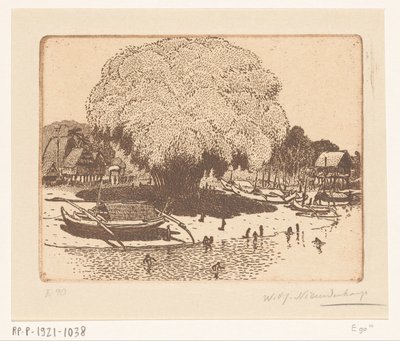 Pohled na Loloan Barat na Bali Rybářská vesnice (původní název) od Wijnand Otto Jan Nieuwenkamp (signed by artist)