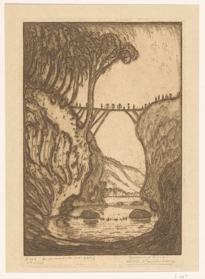 Dřevěný most přes soutěsku řeky na Bali The Dangerous Transition (původní název) od Wijnand Otto Jan Nieuwenkamp (signed by artist)
