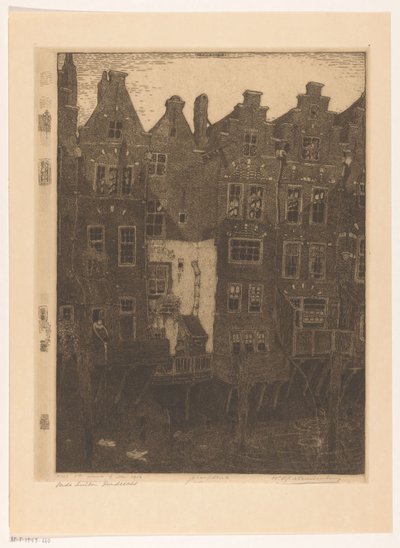 Domy na Voorstraathaven v Dordrechtu Kanál, Dordrecht (původní název) Staré domy, Dordrecht (název na objektu) od Wijnand Otto Jan Nieuwenkamp (signed by artist)