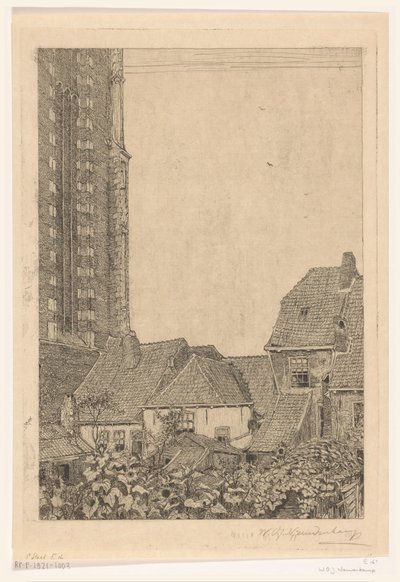 Domy v Onze-Lieve-Vrouwetoren v Amersfoortu Na úpatí věže (původní název) od Wijnand Otto Jan Nieuwenkamp (signed by artist)