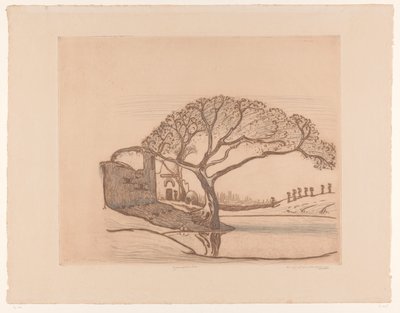 Domy, strom u rybníka a ženy s vodními džbány na hlavách Blízko Káhiry (původní název) od Wijnand Otto Jan Nieuwenkamp (signed by artist)