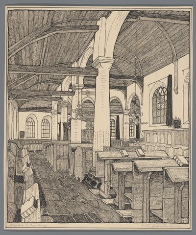 Interiér opatského kostela v Rijnsburgu od Wijnand Otto Jan Nieuwenkamp (signed by artist)