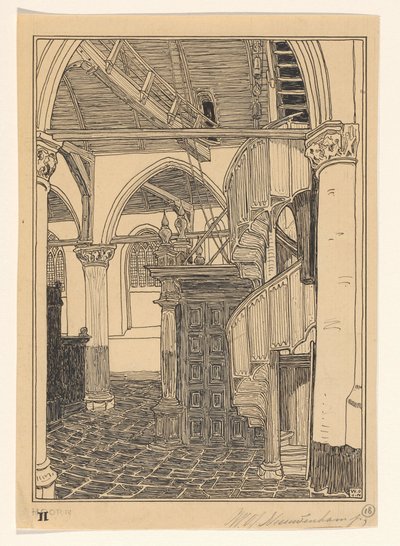 Interiér Noorderkerk v Hoornu od Wijnand Otto Jan Nieuwenkamp (signed by artist)
