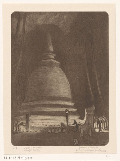 Stúpa v Kandy na Srí Lance v noci Tichá noc, Kandij, Ceylon (původní název) od Wijnand Otto Jan Nieuwenkamp (signed by artist)