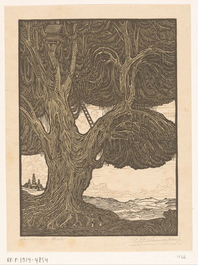 Waringin s domem na stromě na jihu Bali Strážní skříň, South Bali (původní název) Krajina Bali (název na objektu) od Wijnand Otto Jan Nieuwenkamp (signed by artist)