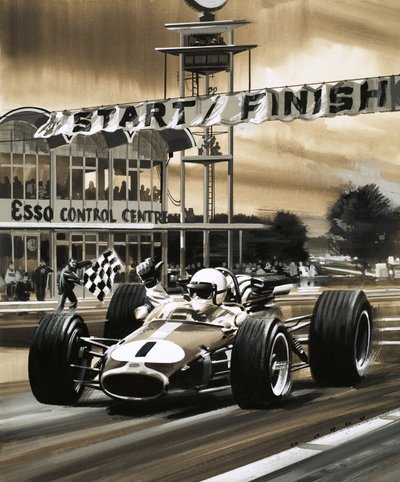 Jack Brabham ukazuje palec nahoru, když vyhrává historicky první Velkou cenu Kanady od Wilf (20th century) Hardy
