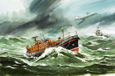 15metrový záchranný člun RNLI Oakley na cestě k lodi v nesnázích od Wilf (20th century) Hardy