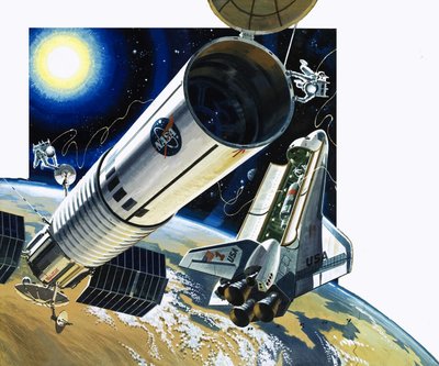 Neidentifikovaná scéna s raketoplánem od Wilf (20th century) Hardy