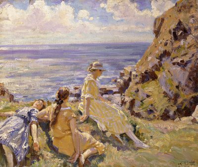 The Artists Neces on the Cliffs at Frying Pan, Cadgwith, Cornwall od Wilfred Gabriel de Glehn