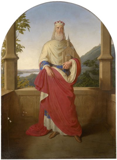 Bogdan Mandic, ou Frere Leopold dit Leopold de Castelnuovo - Saint Leopold devant le Danube et la montagne Leopoldsberg - Saint Leopold před výhledem na Dunaj a Leopoldsberg v pozadí, od Riedera, Wilhelma Augusta (1796-1880). Olej na plátně od Wilhelm August Rieder