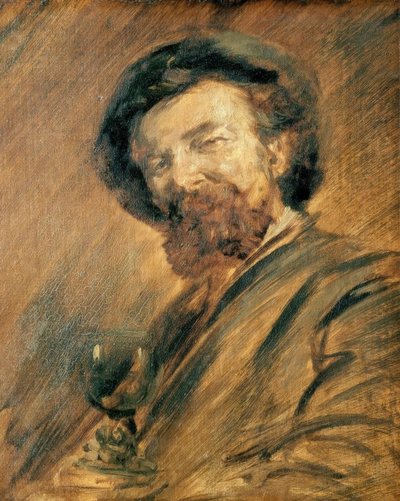 Autoportrét se sklenkou na víno od Wilhelm Busch
