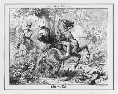 Smrt německého básníka a vojáka Theodora Koernera při pronásledování Francouzů u Gadebusche od Wilhelm Camphausen